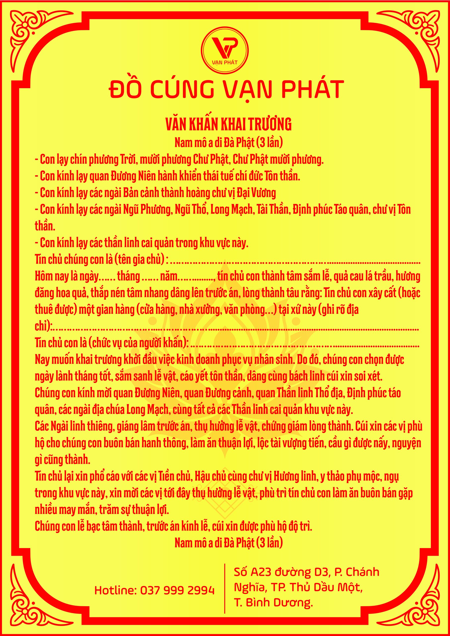 Van khan khai truong